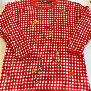 Perry Ellis - Vintage, Red‎ Checkered Sweater, M